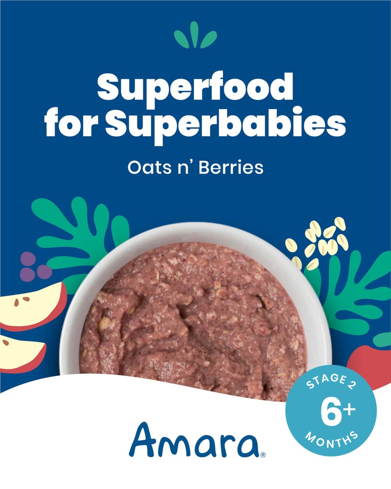 Amara Organic Baby Food - Stage 2 - Oats & Berries - Baby Cereal to Mix With Breastmilk & Water - Shelf Stable Baby Food Pouches Made from Organic Fruit and Veggies - 5 Pouches, 3.5oz Per Serving - Image 2