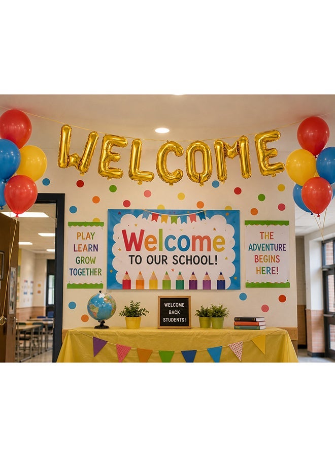 Toy Land Welcome Gold Foil Letter Balloon Banner 16 Inch | Air Fill Only | Party Decoration Banner | Single Piece - Image 1