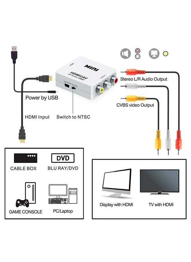 Generic - HDMI to RCA Adapter Composite Video Converter 1080P Supports PAL/NTSC Output Formats, Suitable for Set-Top Boxes, Xbox, VHS, VCR, DVD - Image 1