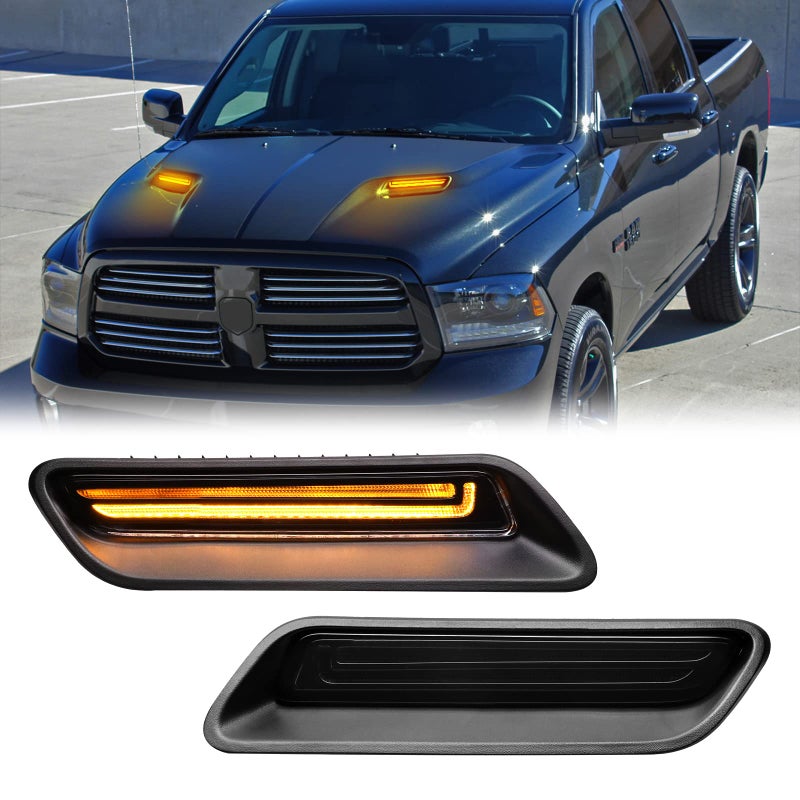 RF Auto Smoked Sequential LED Hood Vent Lights Compatible with Ram 1500 20102018 Ram 1500 Classic 20192022 Hood Scoop Lamp Dynamic Indicator Turn Signal Light Bezel Driving Lamp