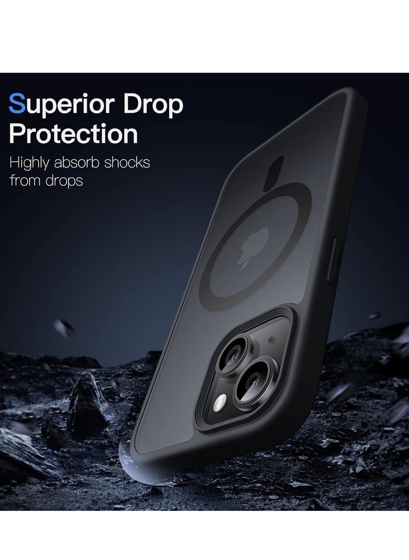 Denx Magnetic Case for iPhone 13-14 6.1-Inch Compatible with MagSafe, Translucent Matte Back Slim Shockproof Phone Cover (Black)  - Image 3