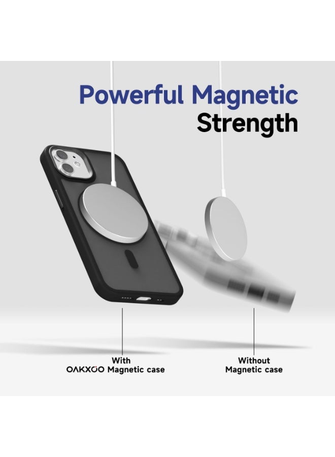 أكاليكس حافظه مغناطيسيه لهاتف ايفون 13-14 مقاس 6.1 بوصه متوافقه مع هاتف ايفون 13-14 6.1 ,غطاء هاتف خلفي شفاف غير لامع مقاوم للصدمات (اسود) - Image 2