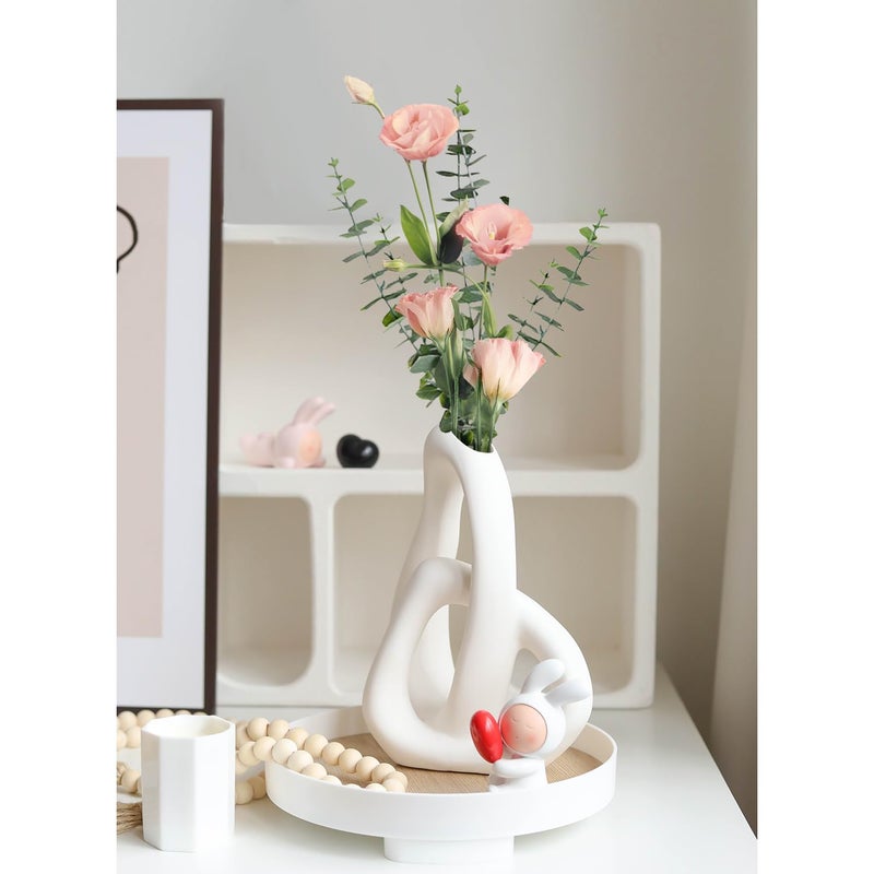 STHIE Modern White Ceramic Flower Vases for Home Decor Aesthetic  Boho Decorative Vase for Bouquet Pampas Grass  Living Room Bedroom Kitchen Maximalist Decor - Image 3