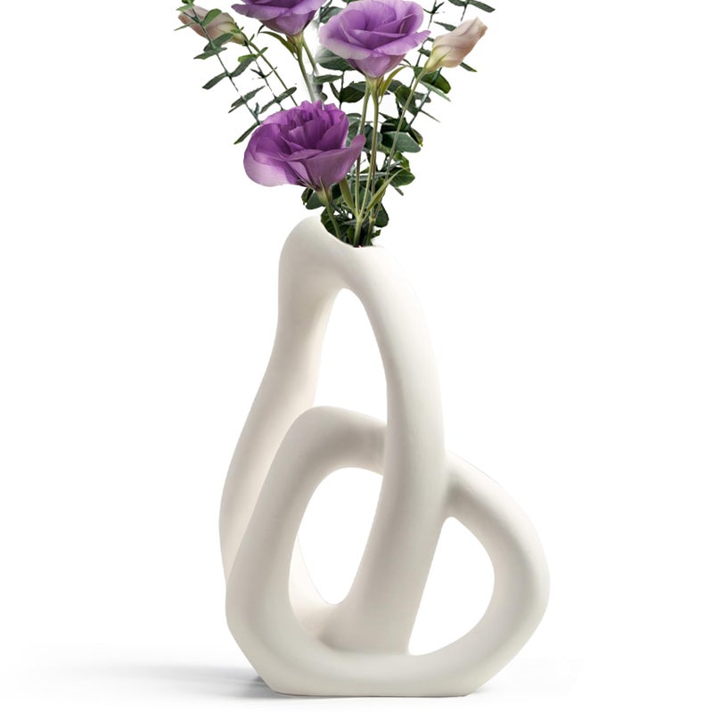 STHIE Modern White Ceramic Flower Vases for Home Decor Aesthetic  Boho Decorative Vase for Bouquet Pampas Grass  Living Room Bedroom Kitchen Maximalist Decor - Image 1