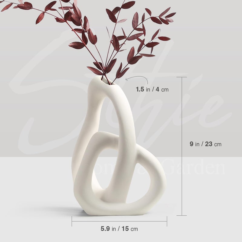 STHIE Modern White Ceramic Flower Vases for Home Decor Aesthetic  Boho Decorative Vase for Bouquet Pampas Grass  Living Room Bedroom Kitchen Maximalist Decor - Image 5