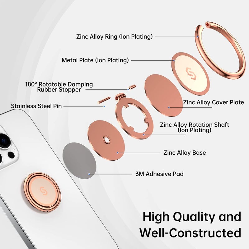 Syncwire Cell Phone Ring Holder Stand, 360 Degree Rotation Finger Ring Kickstand with Polished Metal Phone Grip for Magnetic Car Mount Compatible with iPhone, Samsung, LG, Pixel - Rose Gold - Image 3