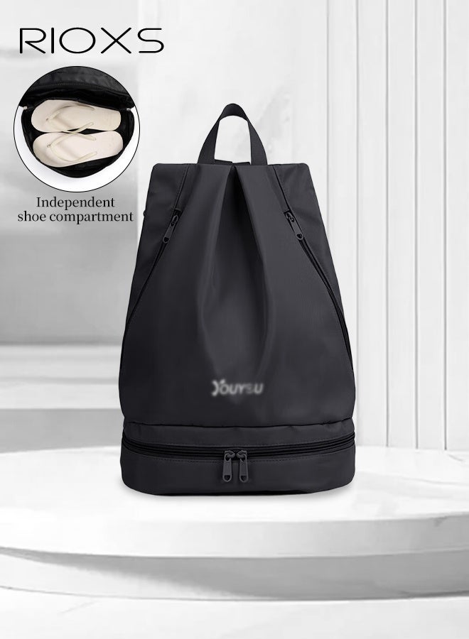 RIOXS Sports Gym Bag, Waterproof Swimming Backpack With Shoe Compartment & Wet Pocket, Fitness Bag Travel Storage Bag, Portable Duffel Bag, Yoga Bag, Lightweight Packable Backpack, Black Bags For Women And Men-37x42x23cm Bag - Image 1