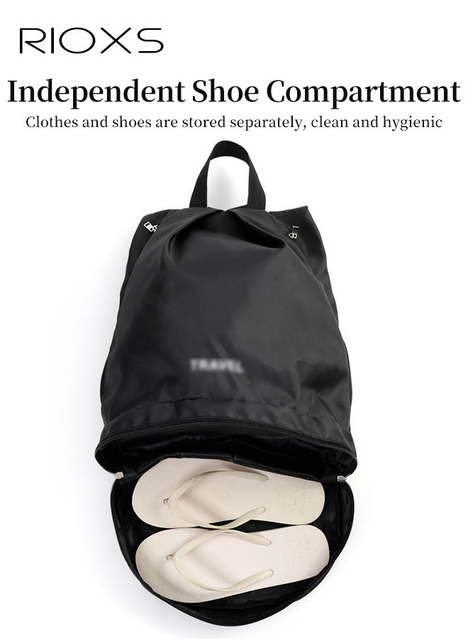 RIOXS Sports Gym Bag, Waterproof Swimming Backpack With Shoe Compartment & Wet Pocket, Fitness Bag Travel Storage Bag, Portable Duffel Bag, Yoga Bag, Lightweight Packable Backpack, Black Bags For Women And Men-37x42x23cm Bag - Image 4
