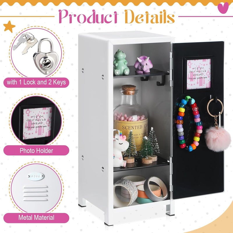 Vercraft 2 Pcs Mini Metal Locker Storage with Lock and 2 Keys 10.8 Inch Small Money Security and Cash Safe Box for Jewelry Back to School Home Office Desktop Container(White) - Image 4
