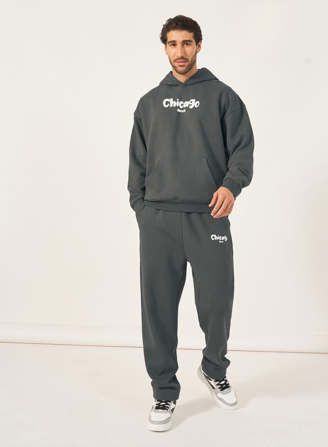 Styli Chicago Print Oversized Hoodie & Open Hem Joggers Co-Ords  - Image 1