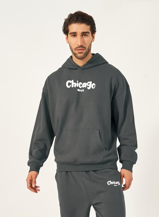 Styli Chicago Print Oversized Hoodie & Open Hem Joggers Co-Ords  - Image 2