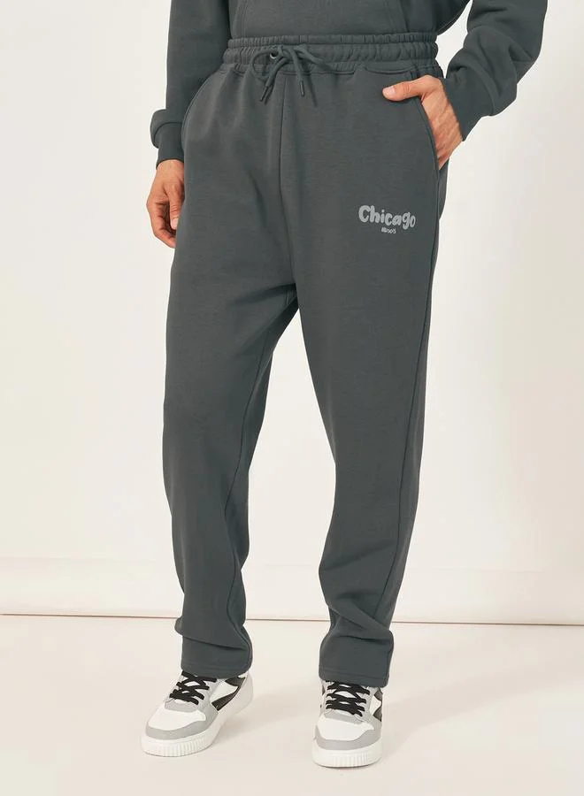Styli Chicago Print Oversized Hoodie & Open Hem Joggers Co-Ords