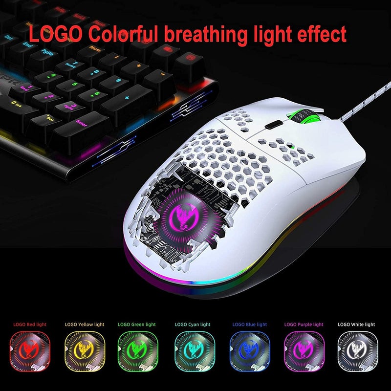 Aerbee USB Gaming Mouse, Honeycomb Hollow Design Ergonomic Wired Mouse with Backlight, up to 6400 DPI, RGB Gaming Mouse for Mac, Laptop, Computer, PC - Image 3