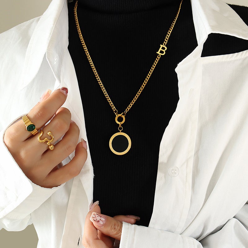 High Collar Long Fashion Versatile Roman Black And White Double-Sided Pendant Sweater Chain Jewelry M004 - Image 5