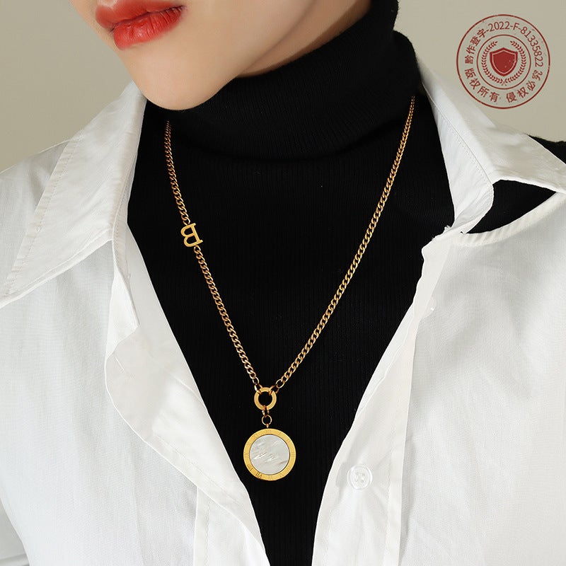 High Collar Long Fashion Versatile Roman Black And White Double-Sided Pendant Sweater Chain Jewelry M004 - Image 4