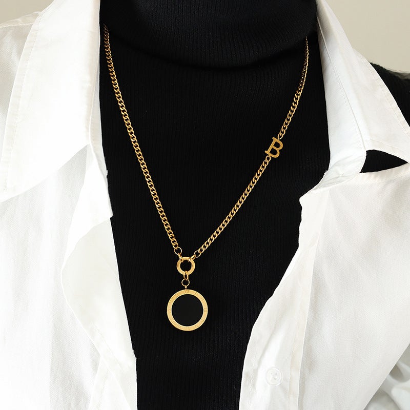 High Collar Long Fashion Versatile Roman Black And White Double-Sided Pendant Sweater Chain Jewelry M004 - Image 1
