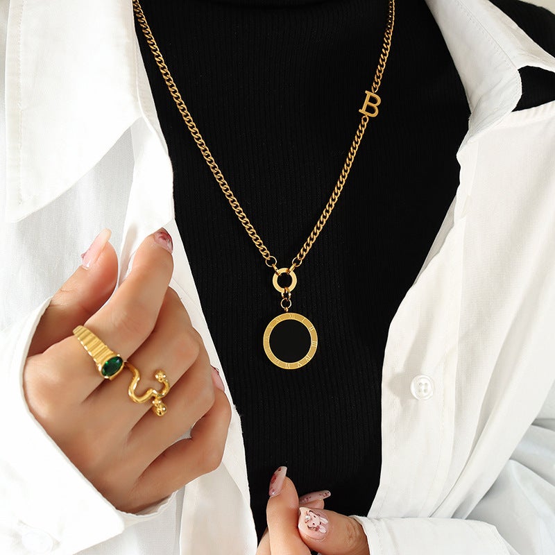 High Collar Long Fashion Versatile Roman Black And White Double-Sided Pendant Sweater Chain Jewelry M004 - Image 2