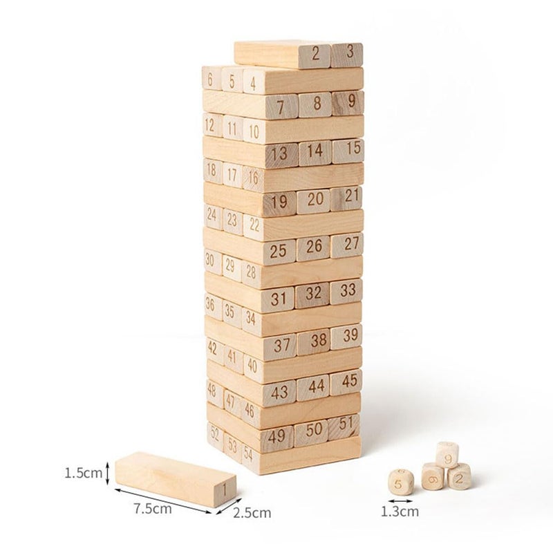 JZS Classic Building Blocks Game with Genuine Hardwood Blocks, Stacking Tower Game for 1 or More Players, Kids Ages 6 and Up,54Pcs,Multicolor Style - Image 2