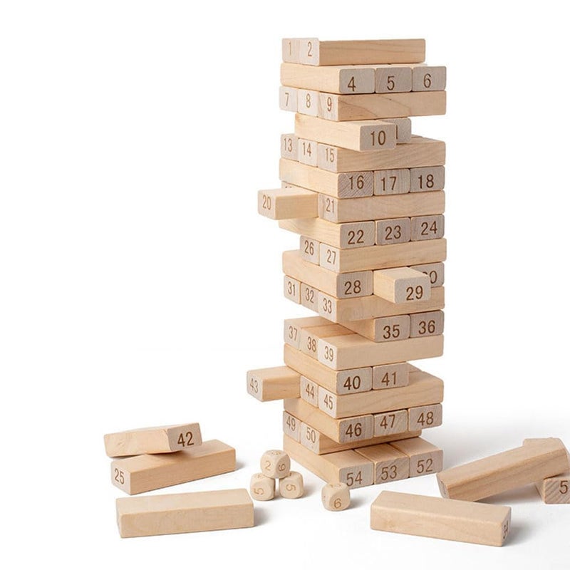 JZS Classic Building Blocks Game with Genuine Hardwood Blocks, Stacking Tower Game for 1 or More Players, Kids Ages 6 and Up,54Pcs,Multicolor Style - Image 1