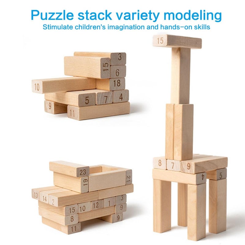 JZS Classic Building Blocks Game with Genuine Hardwood Blocks, Stacking Tower Game for 1 or More Players, Kids Ages 6 and Up,54Pcs,Multicolor Style - Image 4