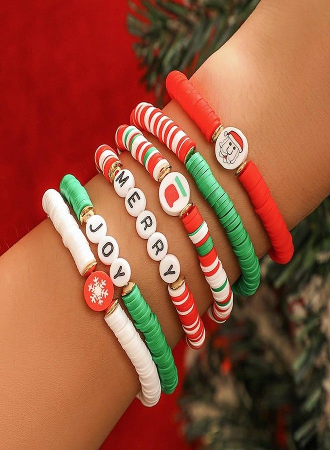 Pingyongchang Xmas Bracelets Set for Women Polymer Clay Bead Stackable Stretch Bracelets as Party Gifts Heishi Surfer Holidays Christmas Snowflake Charms Friendship Jewelry - Image 4