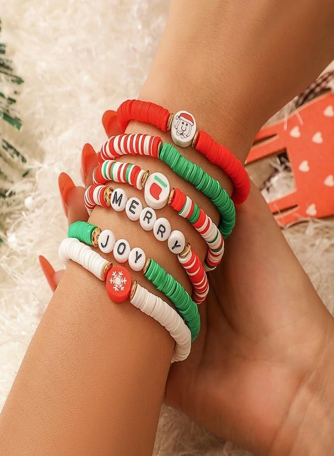 Pingyongchang Xmas Bracelets Set for Women Polymer Clay Bead Stackable Stretch Bracelets as Party Gifts Heishi Surfer Holidays Christmas Snowflake Charms Friendship Jewelry - Image 5