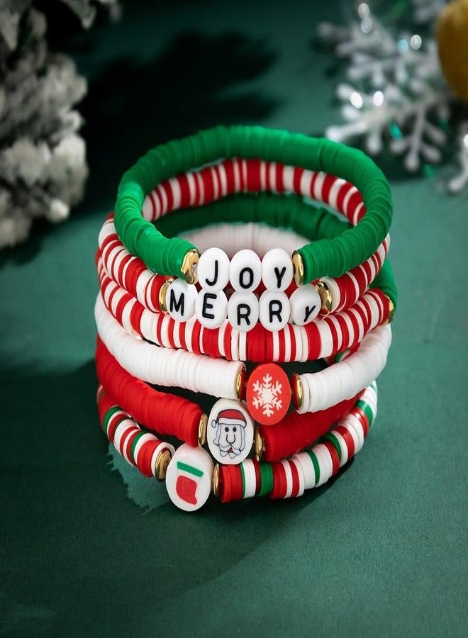 Pingyongchang Xmas Bracelets Set for Women Polymer Clay Bead Stackable Stretch Bracelets as Party Gifts Heishi Surfer Holidays Christmas Snowflake Charms Friendship Jewelry - Image 3
