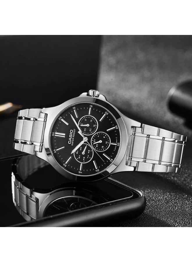 Casio MTP-V300D-1A2UDF Men’s Analog Stainless Steel Watch – Black Dial, Green Accents, Multi-Function Subdials - Image 5