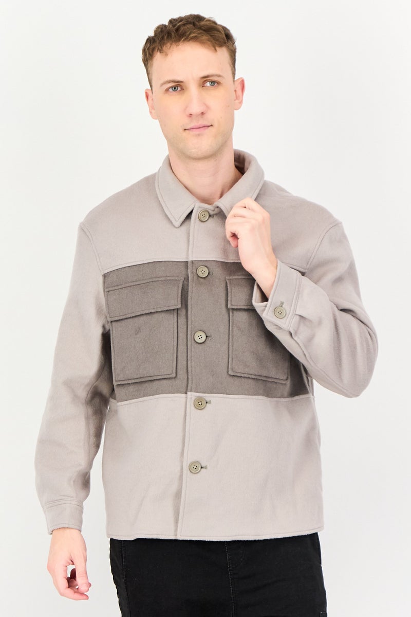 Selected Homme Men Textured Jacket Shirt, Grey - Image 1