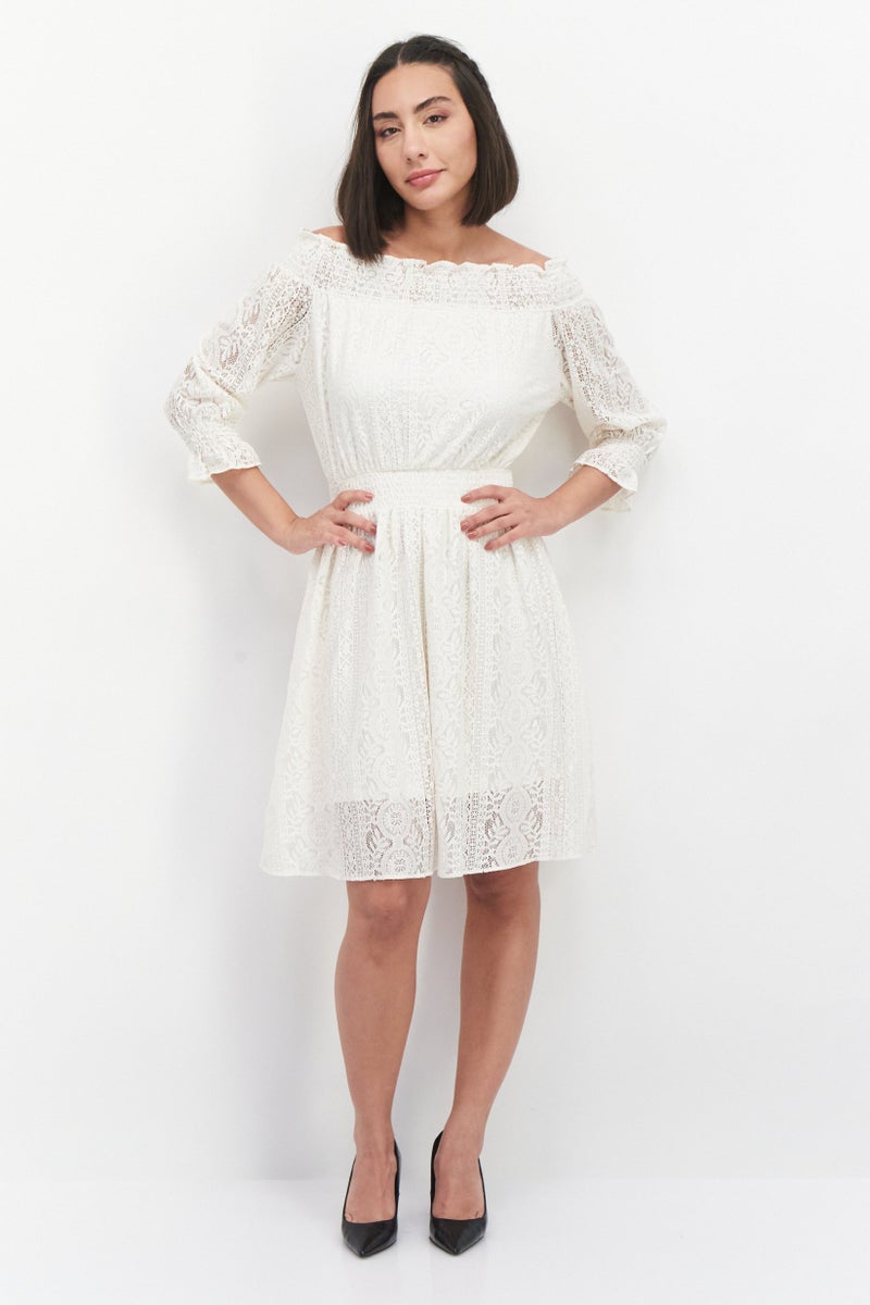 VERO MODA فستان ميني مزخرف للنساء، عاجي - Image 1