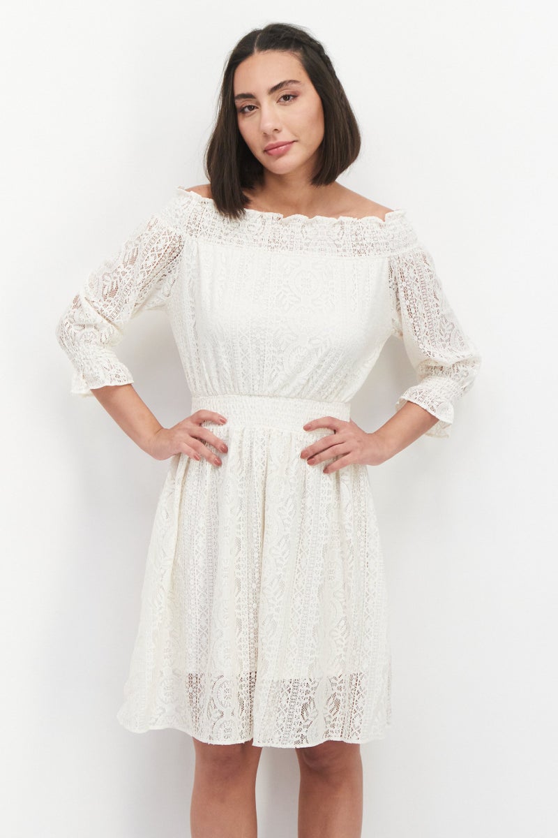 VERO MODA فستان ميني مزخرف للنساء، عاجي - Image 3