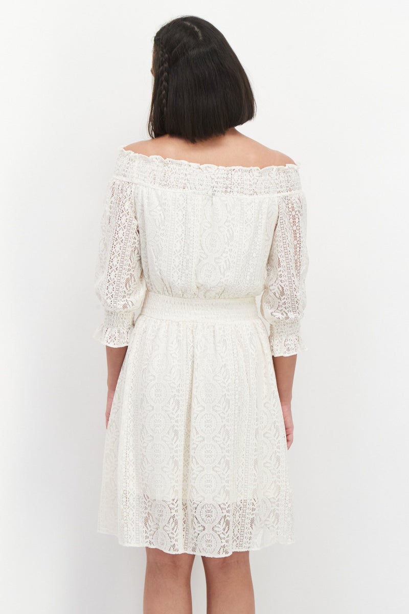 VERO MODA فستان ميني مزخرف للنساء، عاجي - Image 4