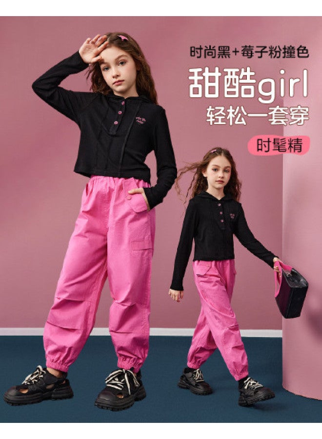 ASK JUNIOR طقم الفتيات ملابس خريفية سترة بغطاء رأس بنطال كارغو رياضي قطعتين ملابس تنس - Image 1