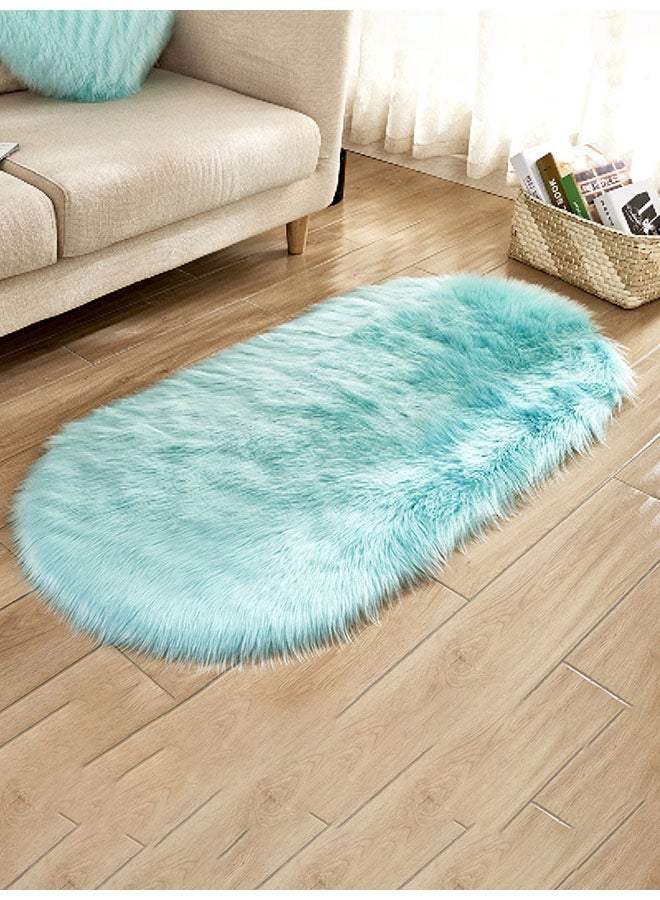 NIBEMINENT Oval Shape Soft Fluffy Area Rugs Blue 40x60centimeter