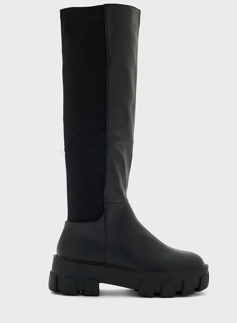 جينجر Chunky High Knee Boots