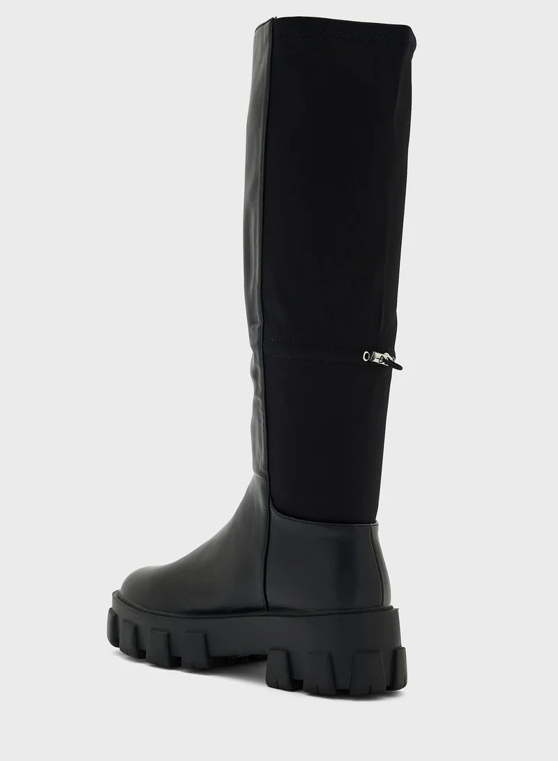 جينجر Chunky High Knee Boots