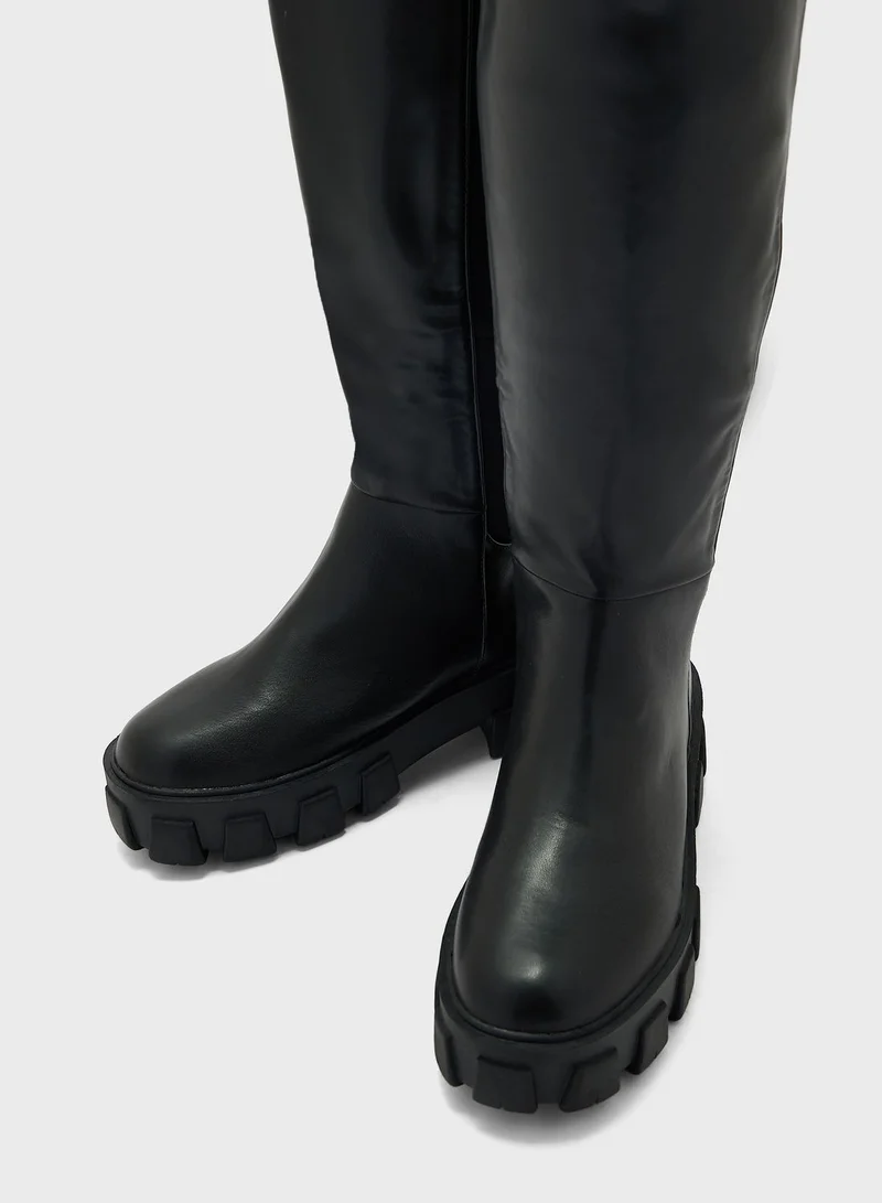 جينجر Chunky High Knee Boots