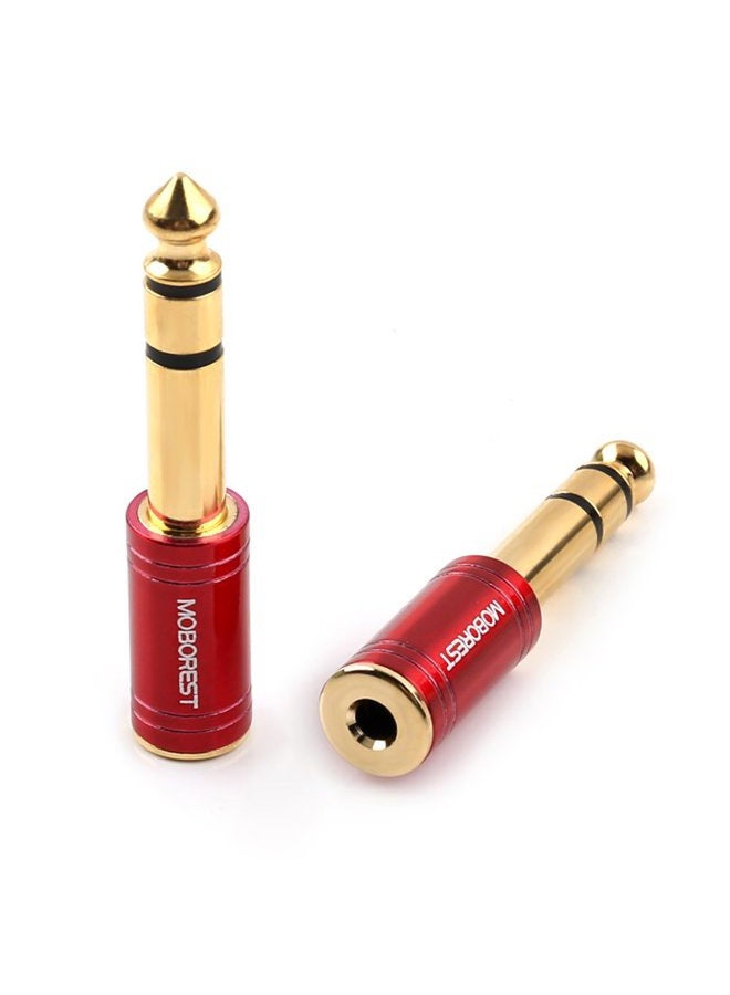 MOBOREST 1/4 Male to 1/8 Female Pure Copper Adapter, 6.35mm Stereo Male to 3.5mm Plug Jack Female Stereo Adapter Red 2-Pack - Image 3