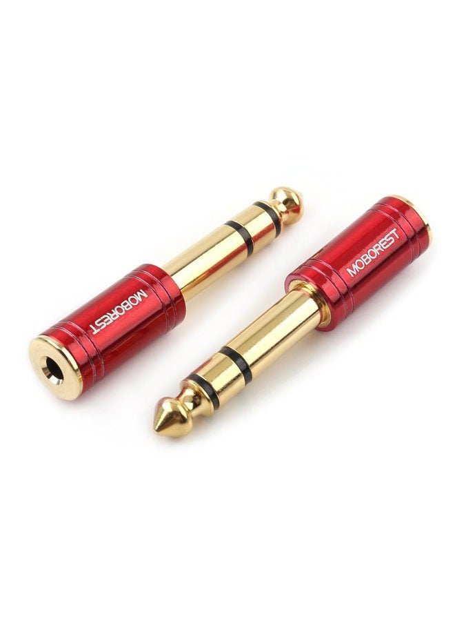 MOBOREST 1/4 Male to 1/8 Female Pure Copper Adapter, 6.35mm Stereo Male to 3.5mm Plug Jack Female Stereo Adapter Red 2-Pack - Image 1