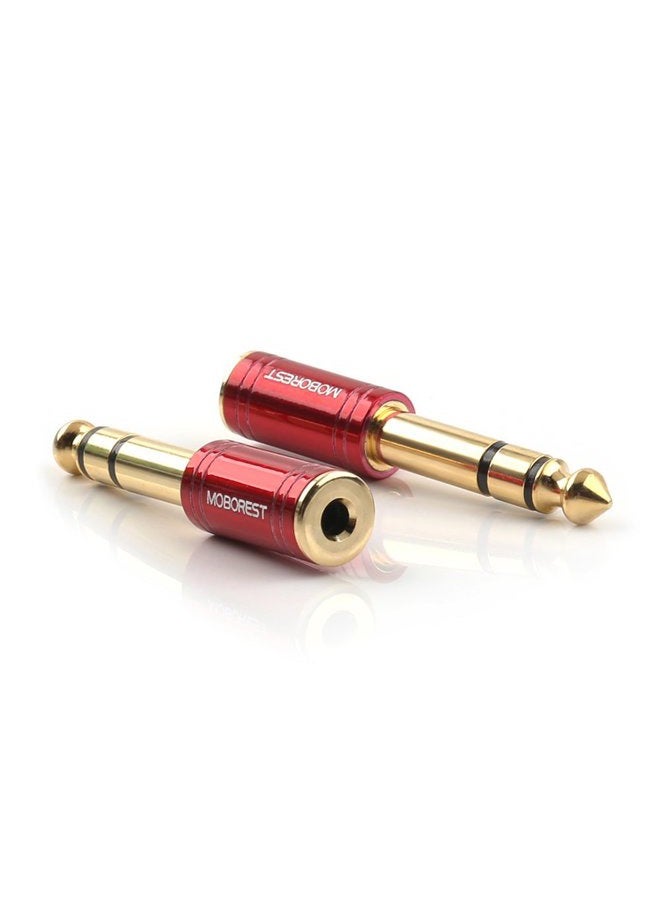 MOBOREST 1/4 Male to 1/8 Female Pure Copper Adapter, 6.35mm Stereo Male to 3.5mm Plug Jack Female Stereo Adapter Red 2-Pack - Image 4