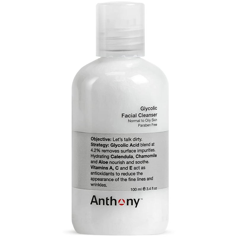 Anthony Glycolic Facial Cleanser for Men, Daily Exfoliating & Hydrating Face Wash, Shave Prep, Non-Foaming, Deep Cleansing, Gentle on Sensitive Skin, Removes Dirt & Oil, Smooths Texture, 3.4 Fl Oz