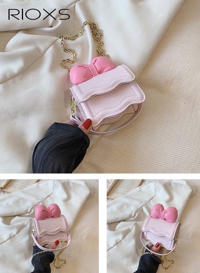 RIOXS Mini Purse for Little Girls, Toddler PU Leather Crossbody Bag with Bowknot for Toddler Girls, Lightweight Fashion Princess Handbags with Top Handle and Detachable Gold Chain, Shoulder Bag for Party Travel Shopping, Pink - Image 5