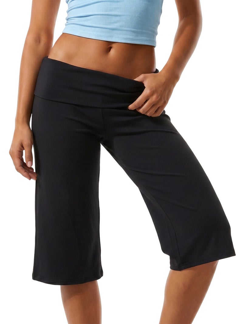 Women Fold Over Capris Low Rise Straight Cropped Pants Casual Long Shorts - Image 4