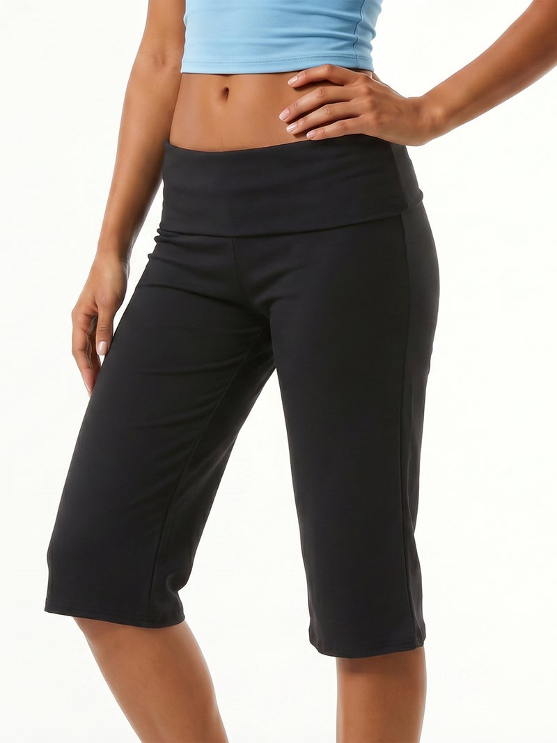 Women Fold Over Capris Low Rise Straight Cropped Pants Casual Long Shorts - Image 5