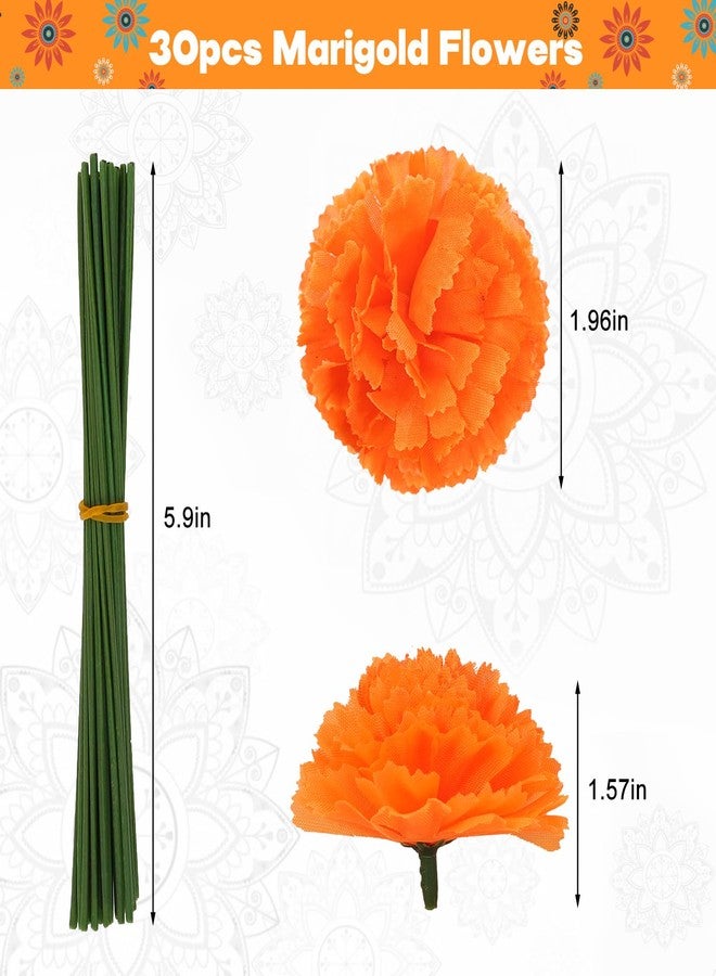 VICAMB 44Pcs Day of The Dead Decorations 2PCS 6.5ft Lighted Marigold Garland,30PCS Artificial Marigold Flowers with Stem,12PCS Butterfly,Dia de Los Muertos Decorations for Halloween Diwali Indian Party - Image 3