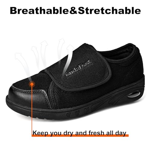 GudaFoot Women's Diabetic Shoes Easy Put on with Adjustable Lightweight for Edema Plantar Fasciitis Bunions Arthritis Neuropathy Wide Width Swollen Feet Bottom Fattening and Widening Elderly Shoes Black - Image 5