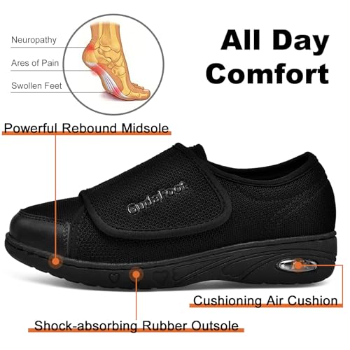 GudaFoot Women's Diabetic Shoes Easy Put on with Adjustable Lightweight for Edema Plantar Fasciitis Bunions Arthritis Neuropathy Wide Width Swollen Feet Bottom Fattening and Widening Elderly Shoes Black - Image 4