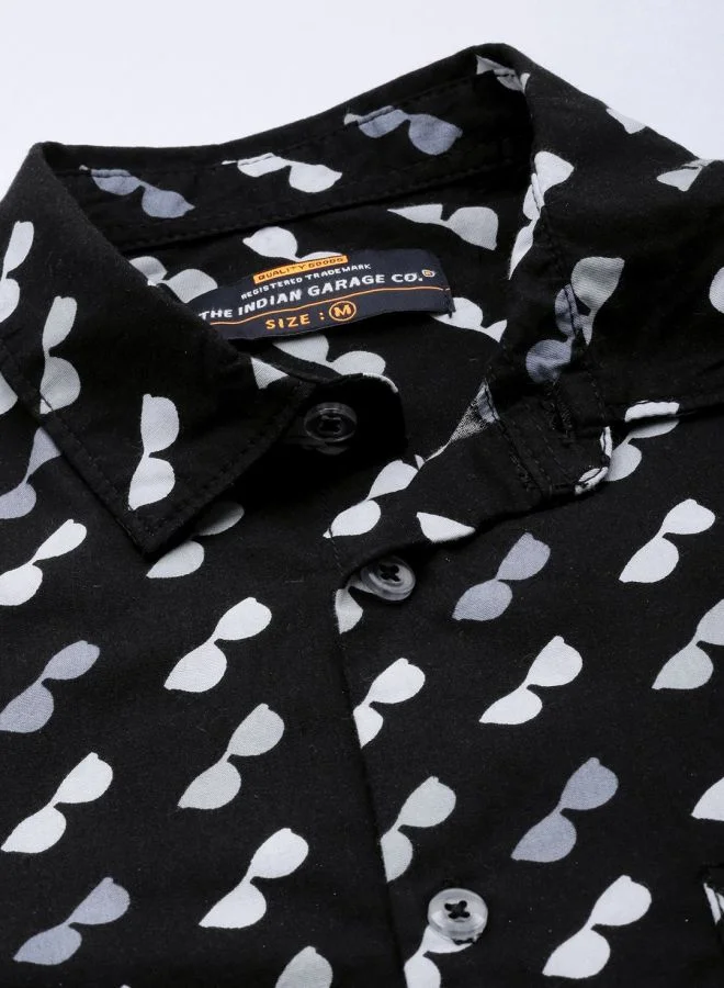 The Indian Garage Co Men Slim Fit Conversational Printed Half Sleeves Spread Collar Resort Wear Shirt