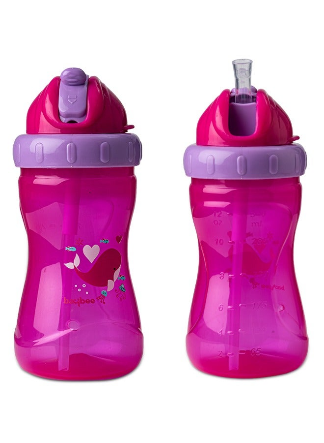 BAYBEE 340ml Baby Sipper Bottle for Baby Kids Anti Slip Baby Sippy Cup with Soft Silicone Spout Removable Base Straw Sipper Water Bottle for Kids BPA Free Sipper Bottle for Kids Toddlers Pink - Image 1