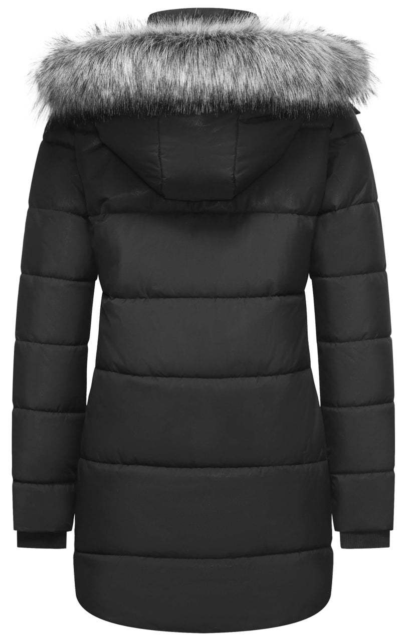 GGleaf Women's Winter Thicken Puffer Coat Warm Snow Jacket with Fur Removable Hood Black Medium - Image 2